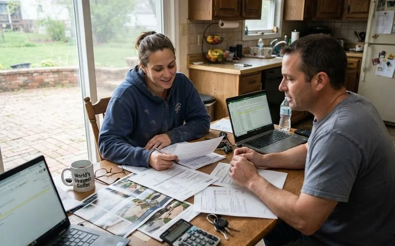 A laptop screen displaying a directory website comparison table listing several masonry contractor businesses side by side with scores